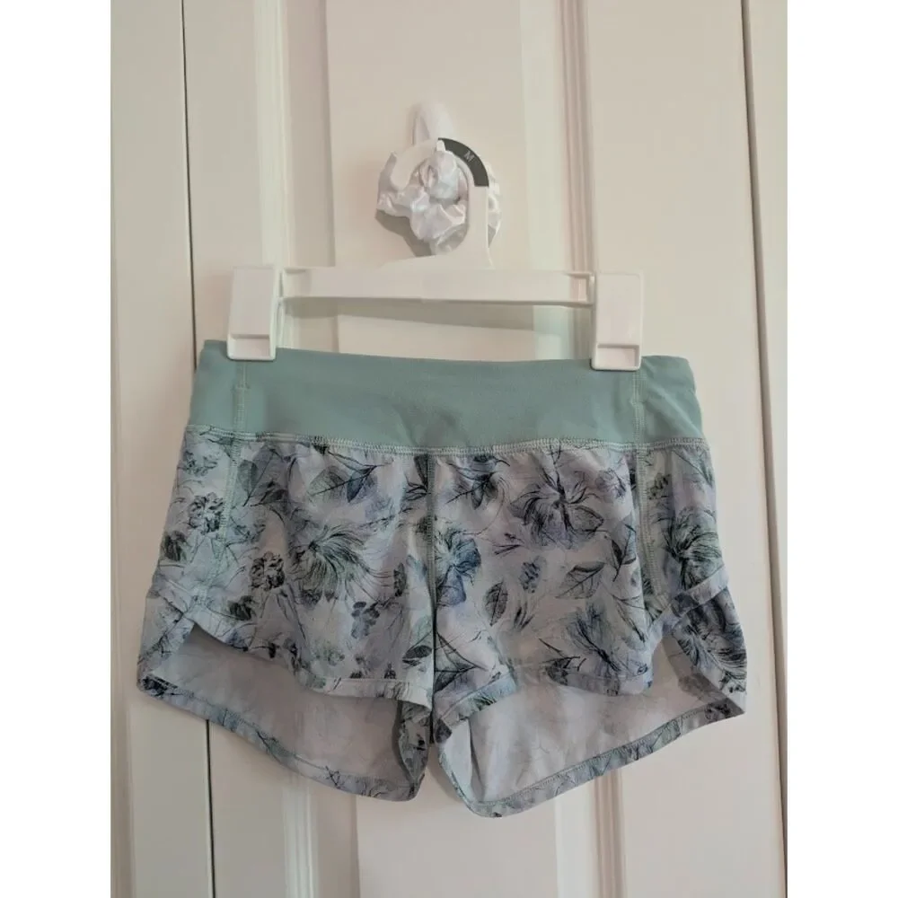 Ivivva by Lululemon pretty Green Floral Speedy Shorts *flaw Girls 10